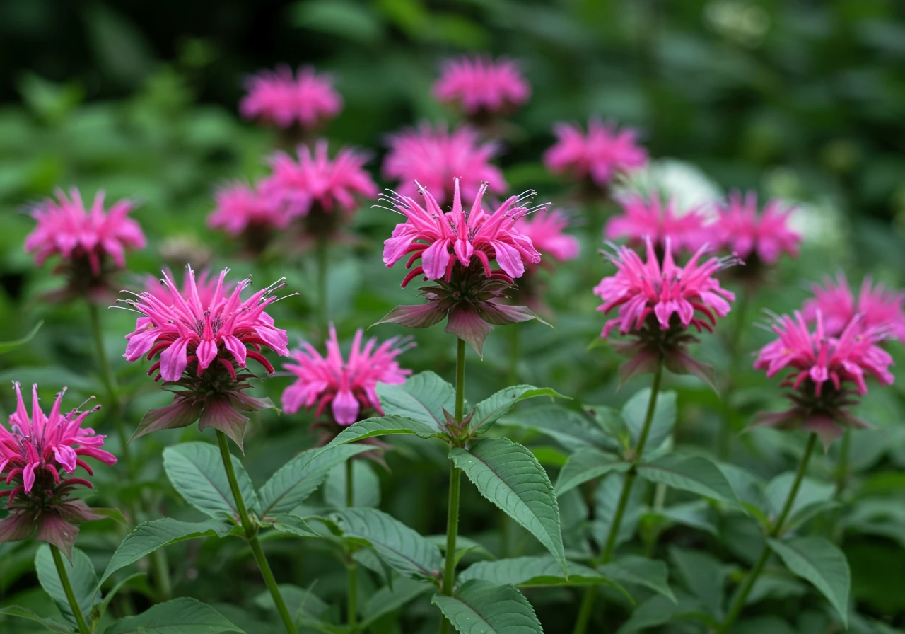 A vibrant, appealing close-up of one of the specific perennials recommended for division, like Bee Balm (Monarda). The image should showcase the plant in a healthy state within a garden setting, focusing on its characteristic flowers and foliage to help readers visually identify it. It serves as a clear example from the list.