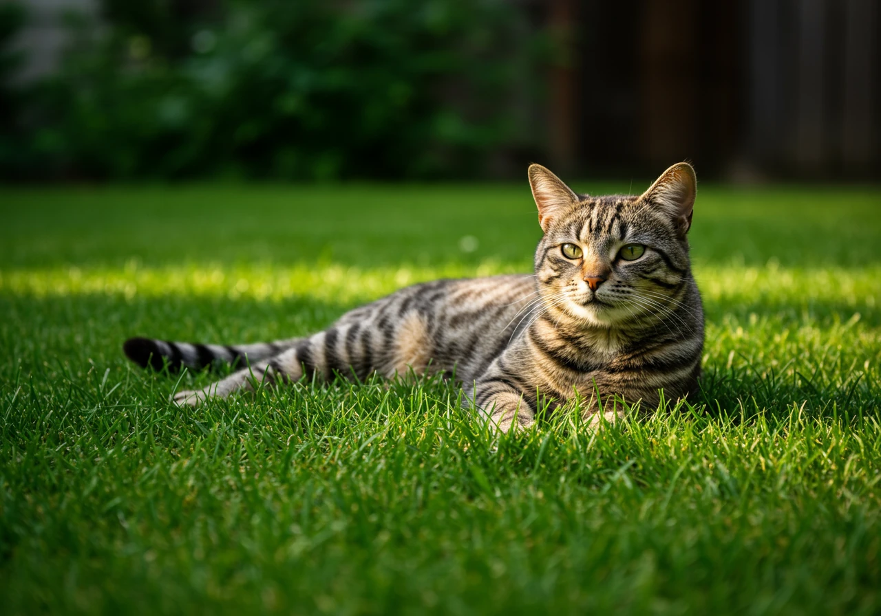 An image representing the safety and health benefits of organic lawn care, showing a pet enjoying the lawn. This reinforces the 'Safer for Little Feet and Paws' point.