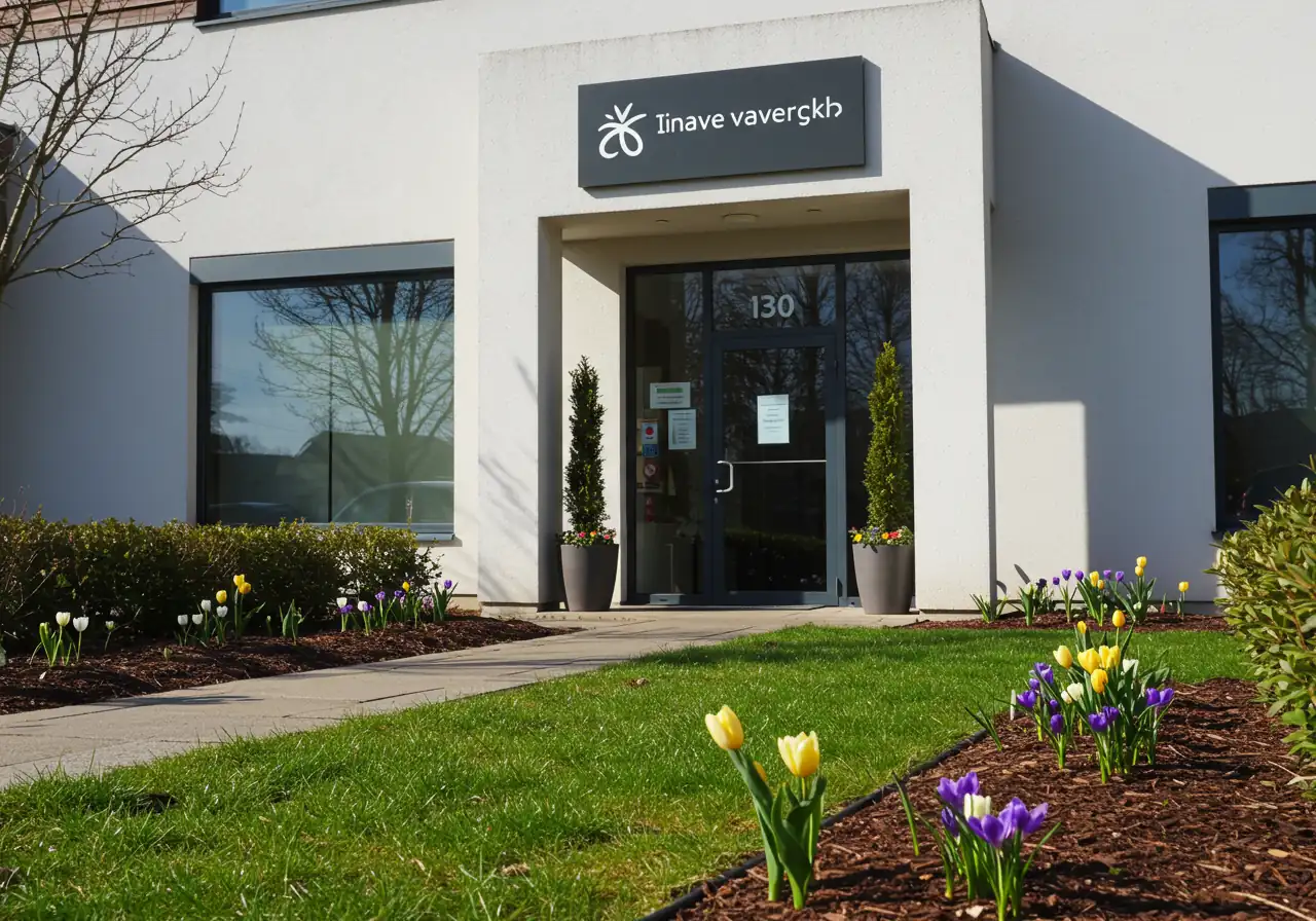 An image focusing specifically on the welcoming curb appeal of a well-maintained commercial entrance, illustrating the concept of attracting customers before they even step inside.