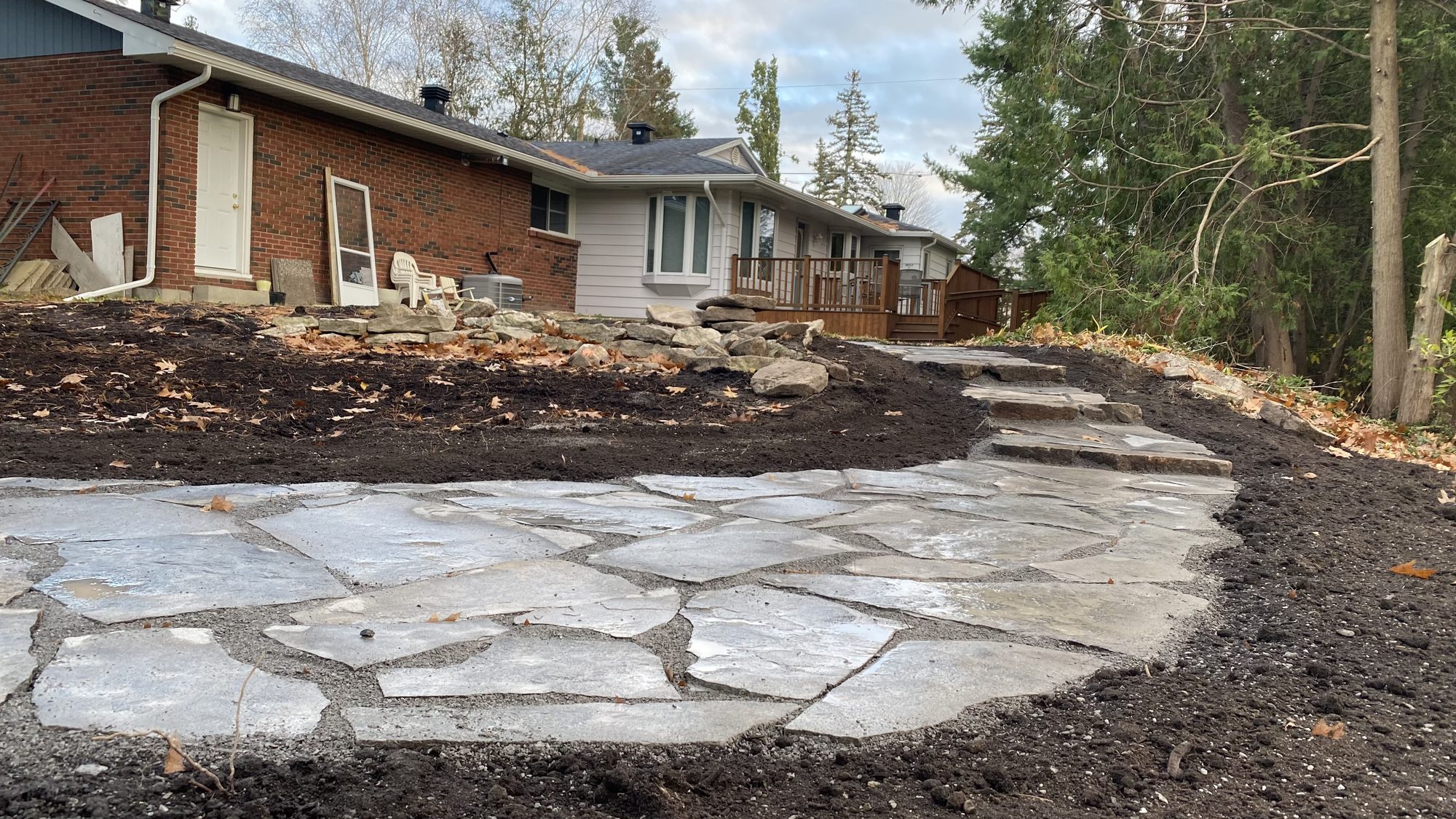 Overview of complete flagstone pathway system through renewed Nepean garden