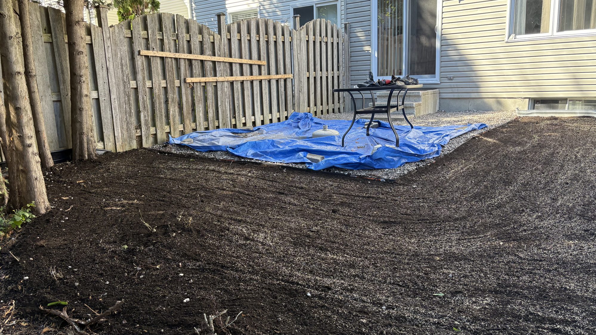 Restored rear yard with even lawn and defined borders ready for home showings in Barrhaven