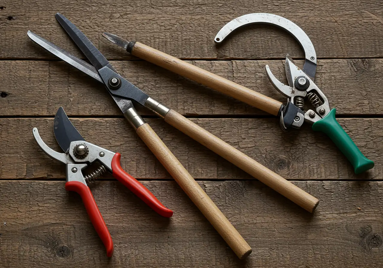 Essential pruning tools: bypass pruners, loppers, pruning saw