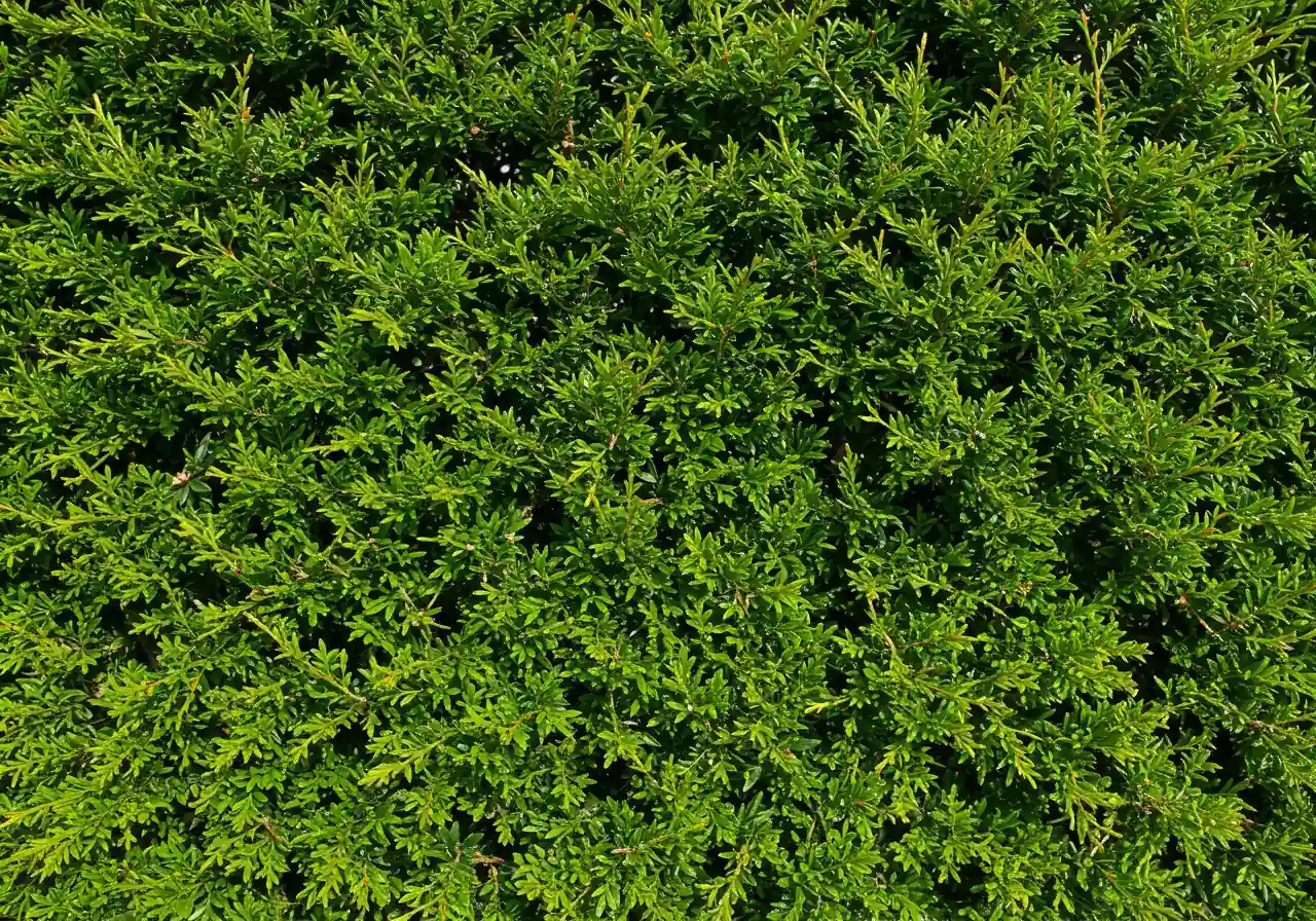 A close-up shot focusing on a neatly trimmed section of a dense, healthy green hedge. The image should highlight the clean, sharp lines achieved through proper pruning, showcasing the texture of the leaves and the satisfying result of trimming.