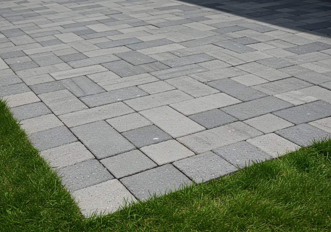 A close-up, detailed view of durable hardscaping materials suitable for Ottawa's freeze-thaw cycles, like high-quality interlocking pavers and natural stone, emphasizing texture and expert installation.