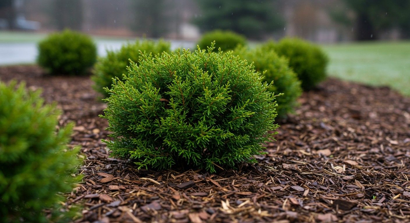 Close up of newly planted evergreen shrubs