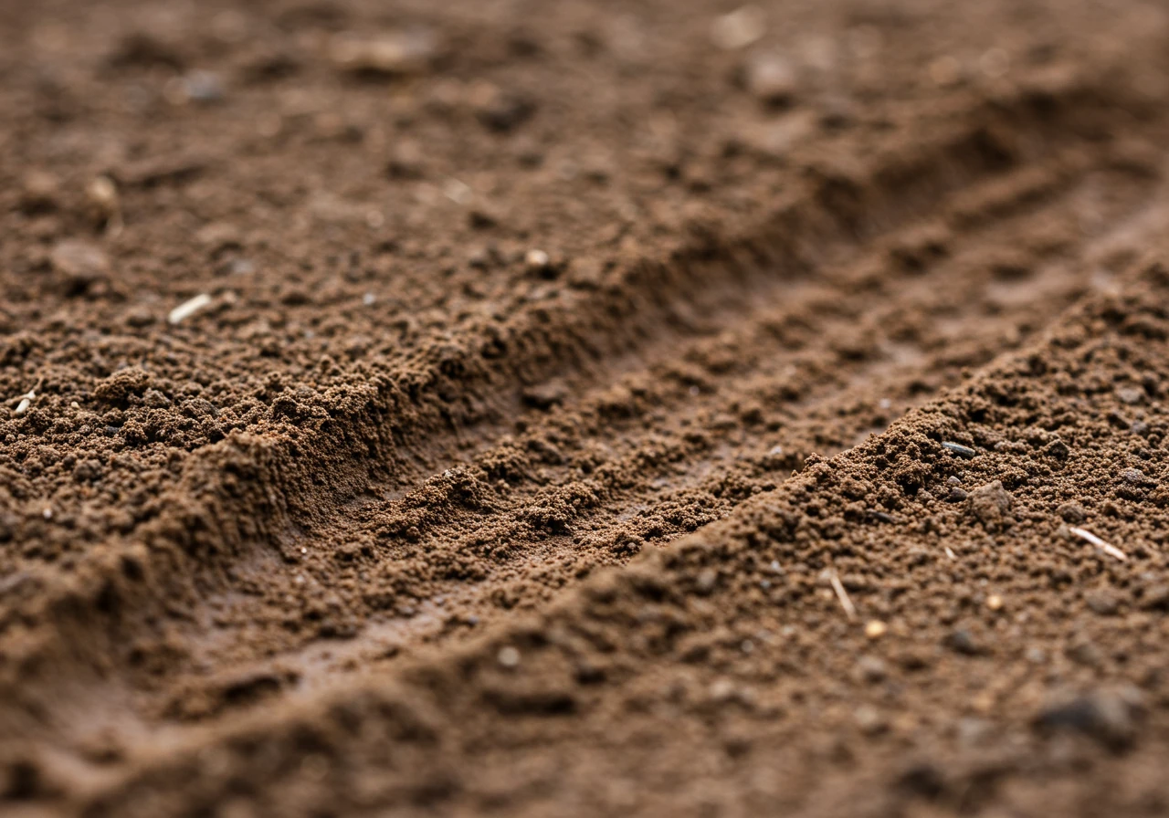 A close-up, detailed image showing the texture of dense, wet clay soil, perhaps with a small trowel stuck in it to emphasize its heaviness and poor drainage characteristic mentioned in the text. This visually represents the challenge of Leda Clay.