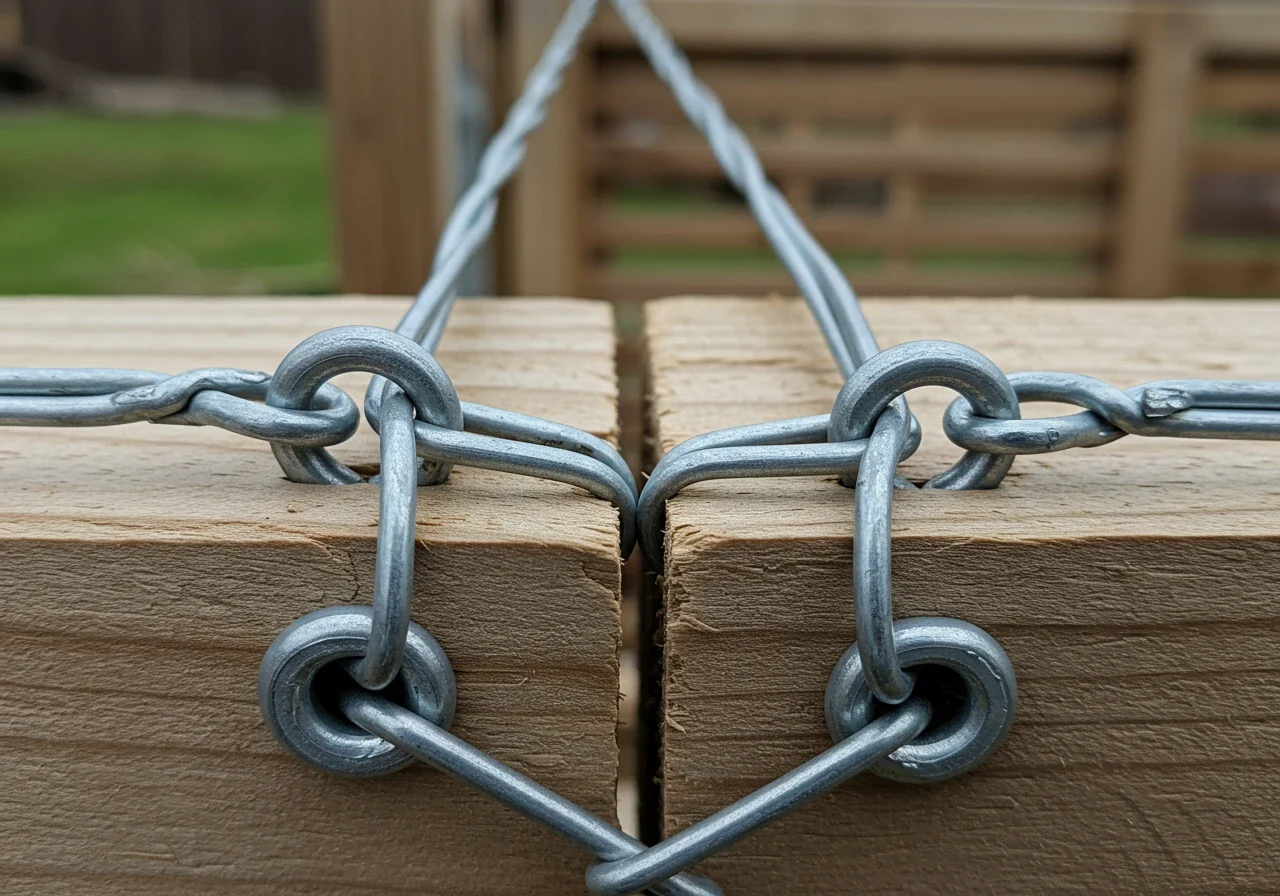A close-up, detailed photograph focusing on the wall-mounted support system components described. It should clearly show galvanized wires stretched between vine eyes, emphasizing the crucial air gap between the wires and the wall surface for air circulation.
