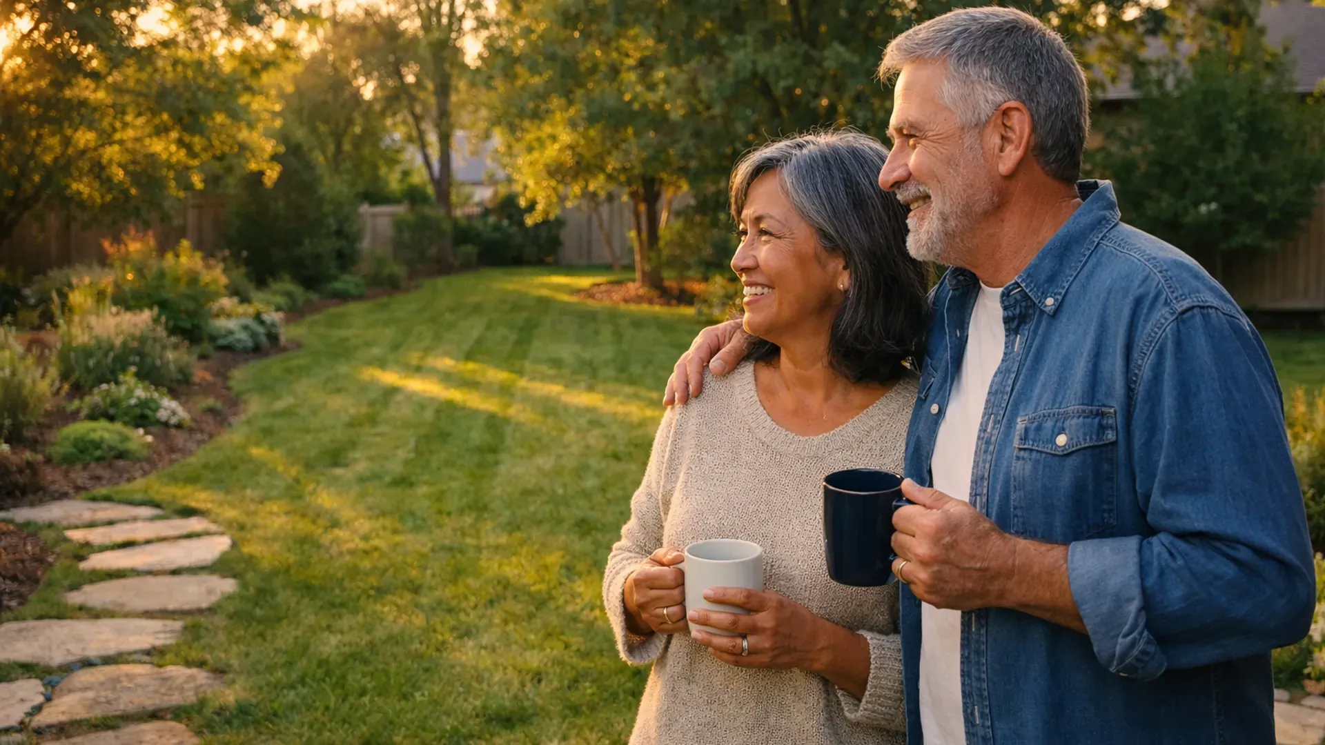 Happy Ottawa homeowners enjoying their professionally maintained backyard by CleanYards Landscaping