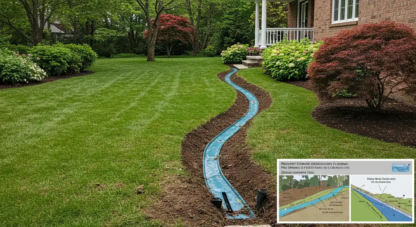 Professional landscaping work showing proper site grading around a house foundation