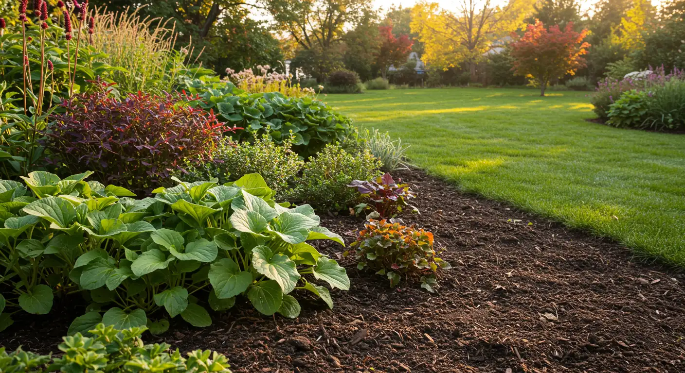Beautiful fall garden scene with healthy plants, suggesting professional landscaping care in Embrun.