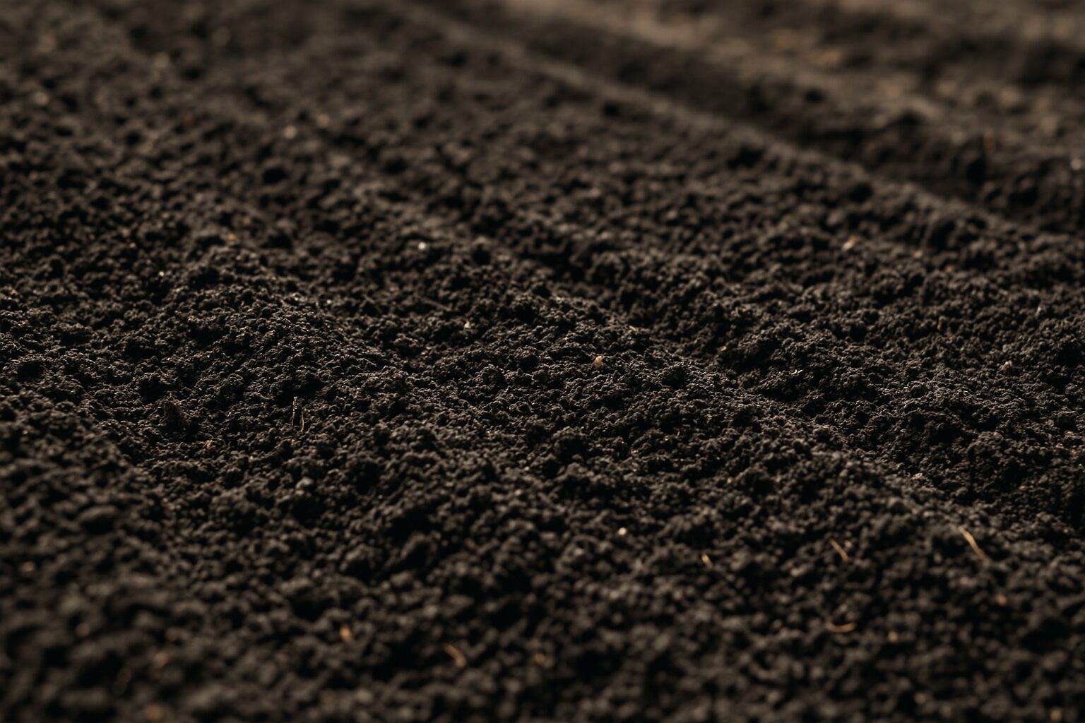 Rich dark amended soil being prepared in a garden bed