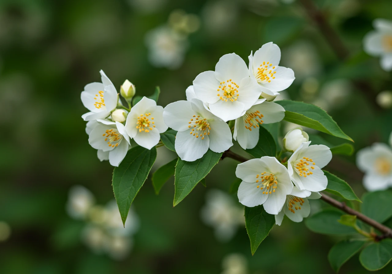 A vibrant, appealing close-up shot showcasing the beautiful, abundant white flowers of a healthy Mock Orange in full bloom. This contrasts with the overgrown image and highlights the reward of proper pruning.