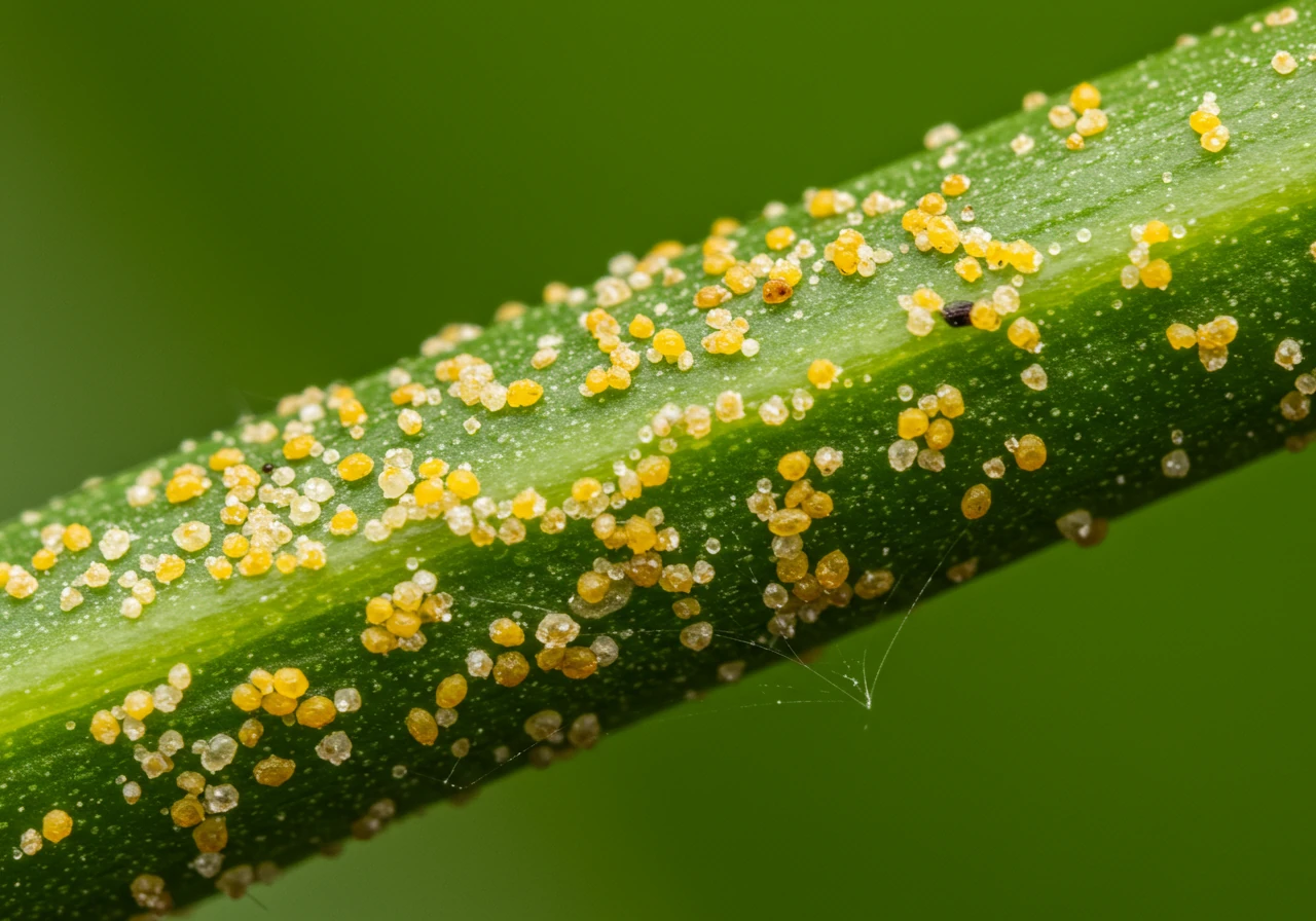 A clear, close-up image focusing on a plant leaf displaying the early signs of spider mite damage: tiny yellow or white speckles known as stippling.