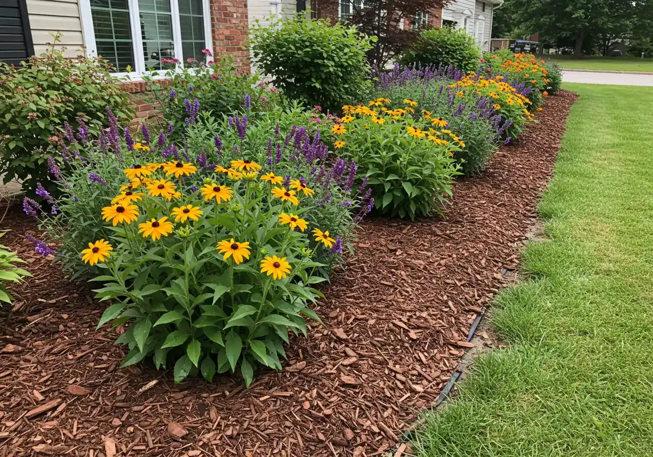 An appealing image of a healthy, thriving garden bed that has been properly mulched, visually summarizing the positive results of applying the article's advice.
