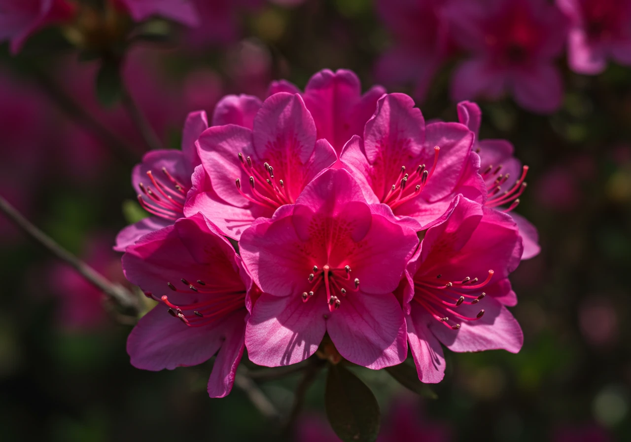 A clear, high-quality photograph focusing on one or two specific, visually distinct toxic plants mentioned, such as the vibrant flower head of an Azalea or the bulb and bloom of a Tulip, perhaps with a subtle warning feel conveyed through lighting or composition, but without being overly dramatic. Focus is on identifying the hazard.