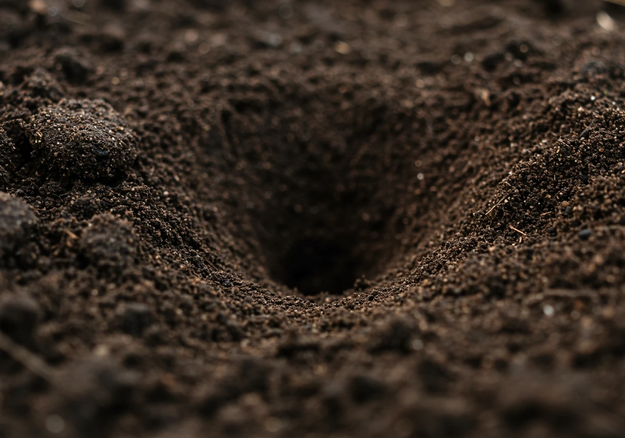 A photograph focusing on the soil itself, showing the result of the 'finger test' - a clear indentation revealing moisture difference without showing a human hand. This visually explains the technique described.
