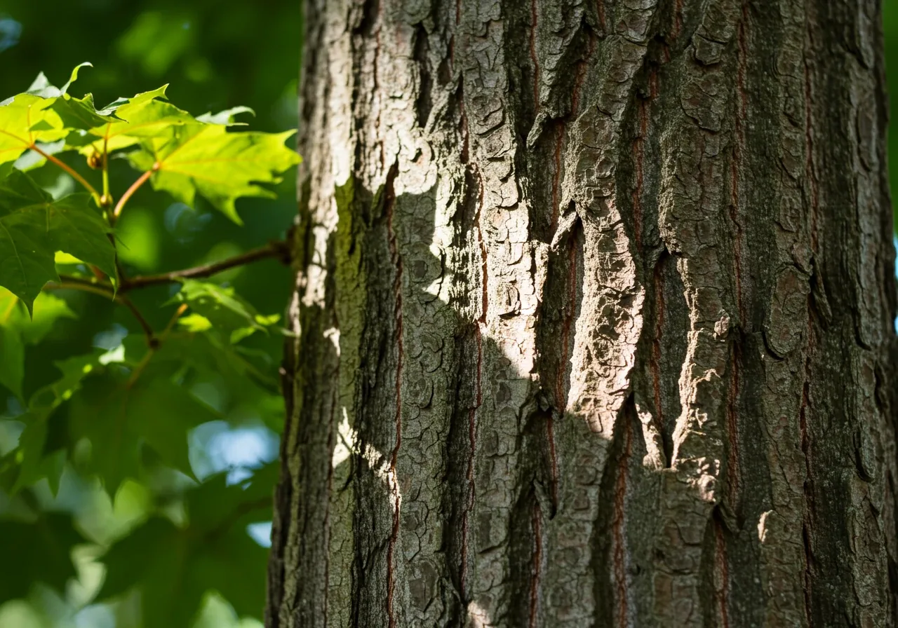 A close-up, detailed photograph showcasing the texture and natural patterns of healthy, intact bark on a mature deciduous tree, possibly a maple or oak common to the Ottawa area. The image should emphasize the bark's protective quality and natural appearance, free from cracks, holes, or discoloration.