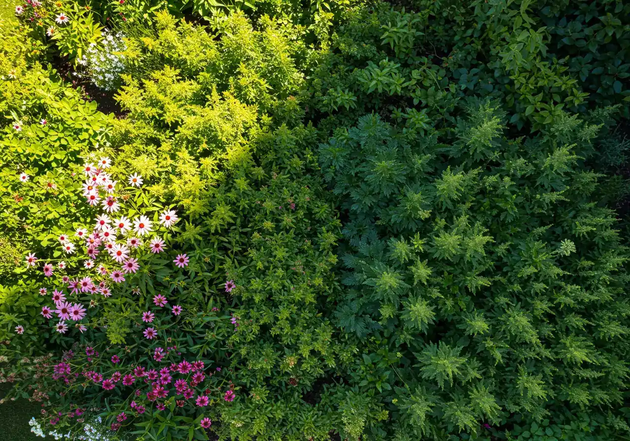 An image illustrating the concept of sun-mapping in a garden. Show a garden bed with distinct areas of bright sunlight and deep shadow, perhaps cast by a nearby shrub or tree, highlighting how different parts of the same bed receive vastly different amounts of light and heat.