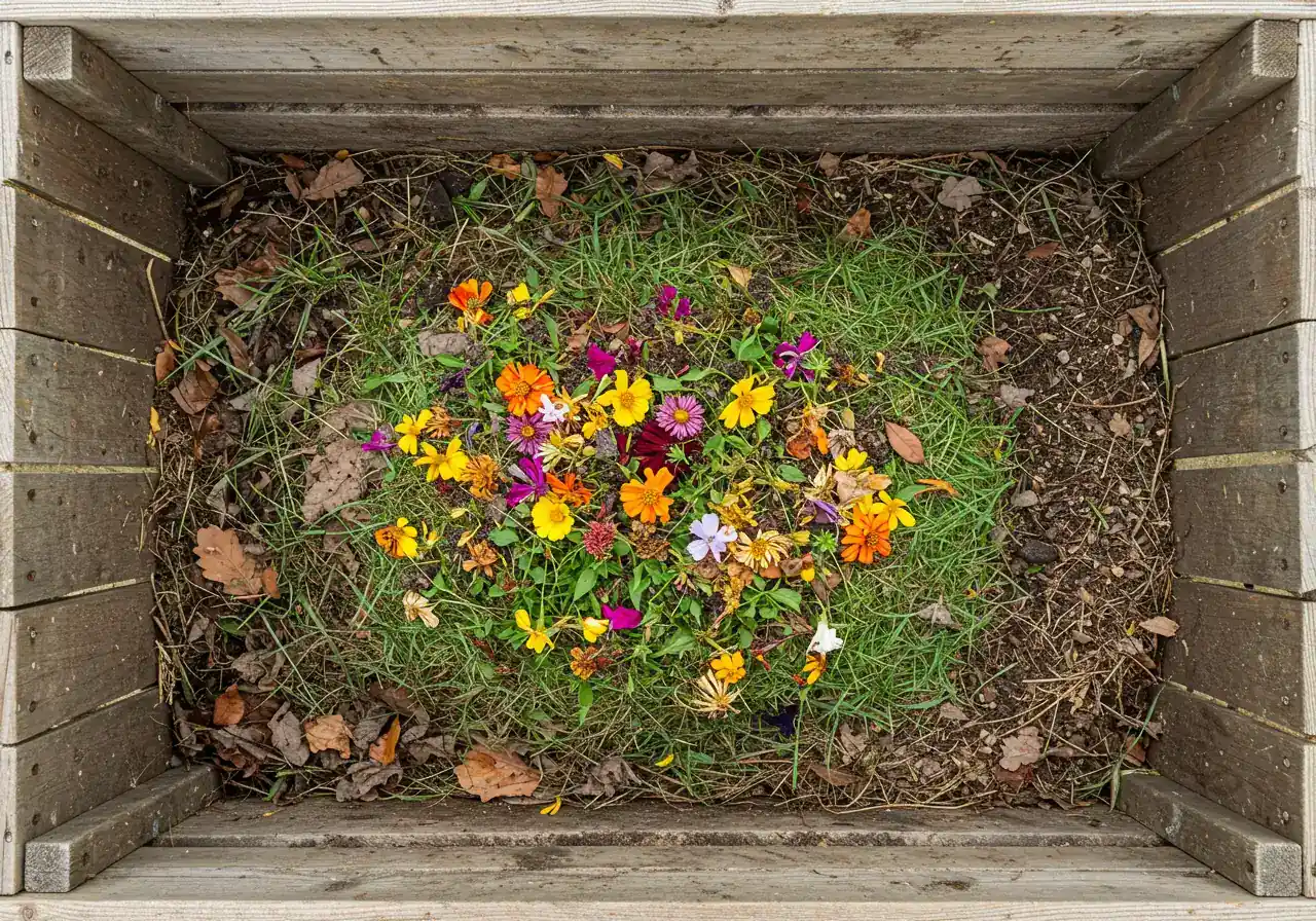 An image visually representing the eco-friendly practice of composting spent blooms. This reinforces the 'Gardening Green' subsection and provides a tangible visual for disposing of deadheaded material responsibly.