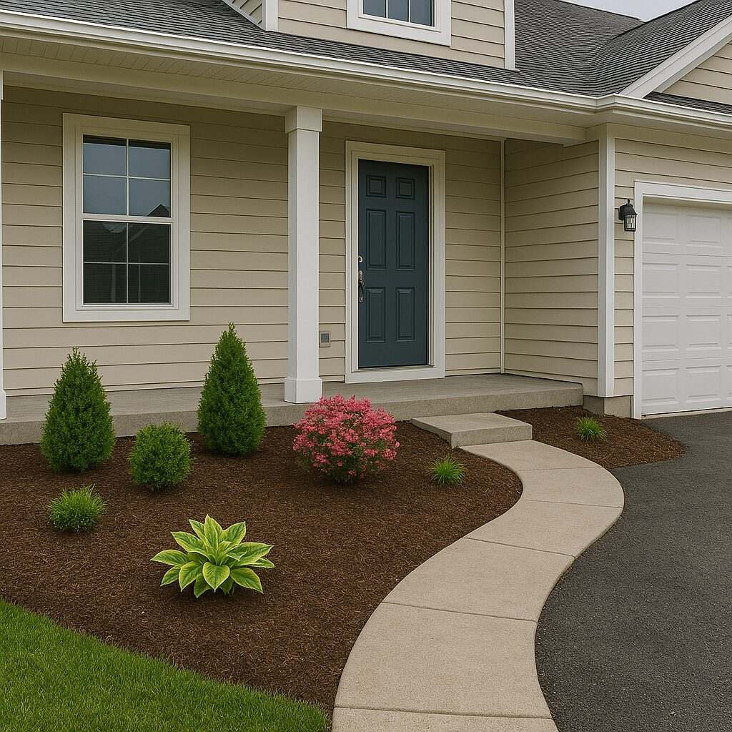 Walkway lined with natural mulch and a crisp edge