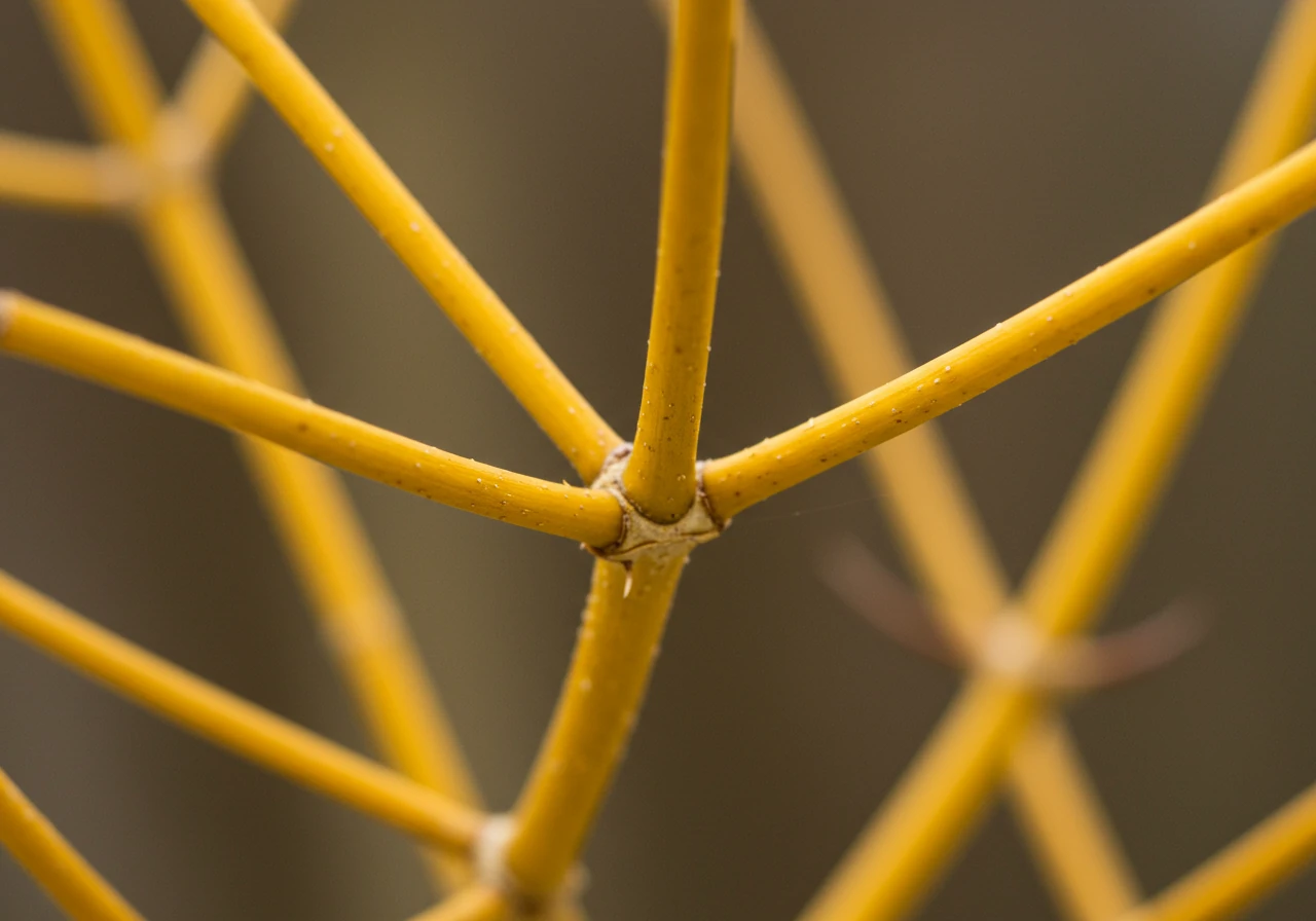 A clear, detailed photograph showing a cluster of bright yellow stems from a Yellow Twig Dogwood (like 'Arctic Fire' Yellow or Cornus sericea 'Flaviramea') in winter. The stems should be the main focus, showcasing their smooth texture and sunny yellow hue against a muted, slightly blurred natural background (perhaps distant bare trees or evergreens).
