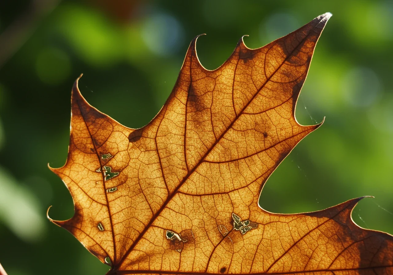 A close-up photograph clearly showing the symptoms of leaf scorch on a maple leaf. The edges of the leaf are dry, brown, and crispy, contrasting with the remaining green part of the leaf. The background should be softly blurred garden foliage.