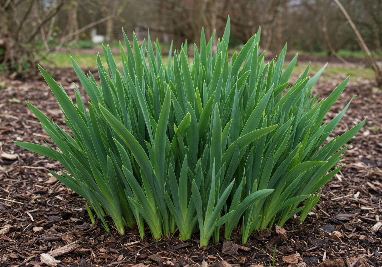 A vibrant image showcasing one of the mentioned 'All-Star' perennials that benefits greatly from division, like Siberian Iris. The image should feature a healthy, mature clump of Siberian Iris in early spring, perhaps just showing new green shoots emerging strongly, indicating its vigour and potential for successful division. Focus on the plant's characteristic foliage and growth habit.