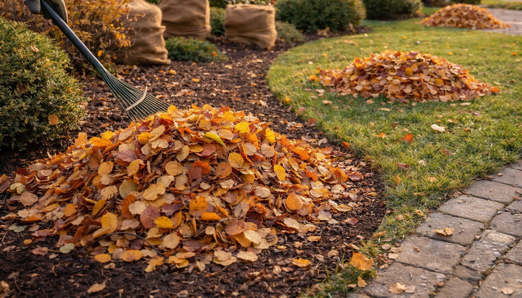 Fall cleanup with leaves removed and beds prepared for winter