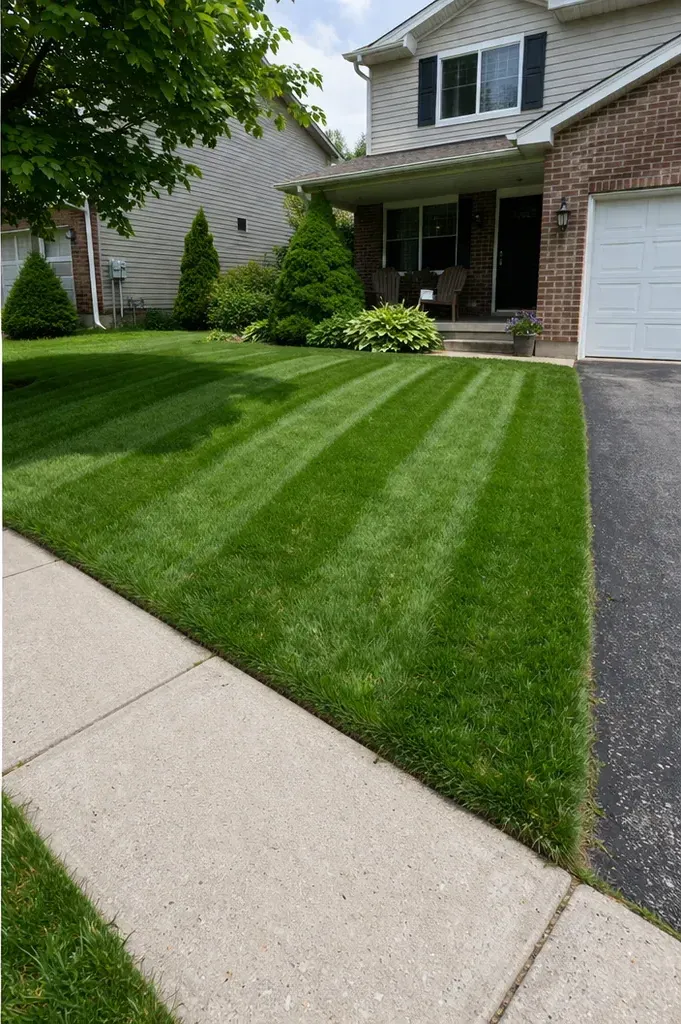 Freshly mowed Ottawa lawn with clean stripes and crisp edges